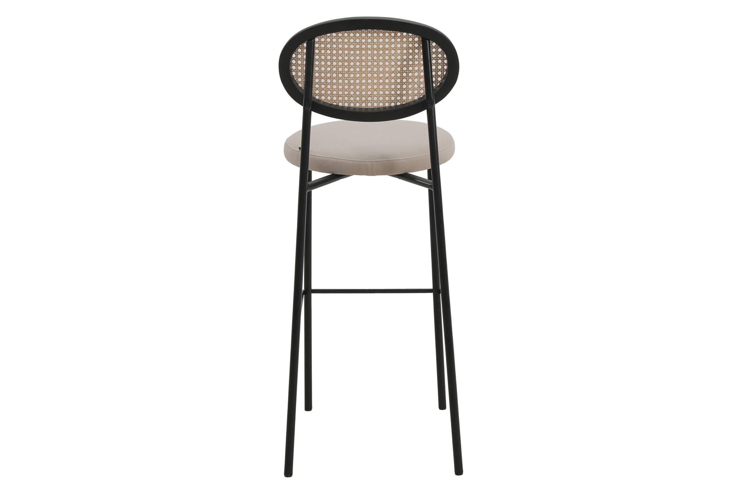 LeisureMod Euston Mid-Century Modern Wicker Bar Stool with Black Powder Coated Steel Frame and Footrest - Beige