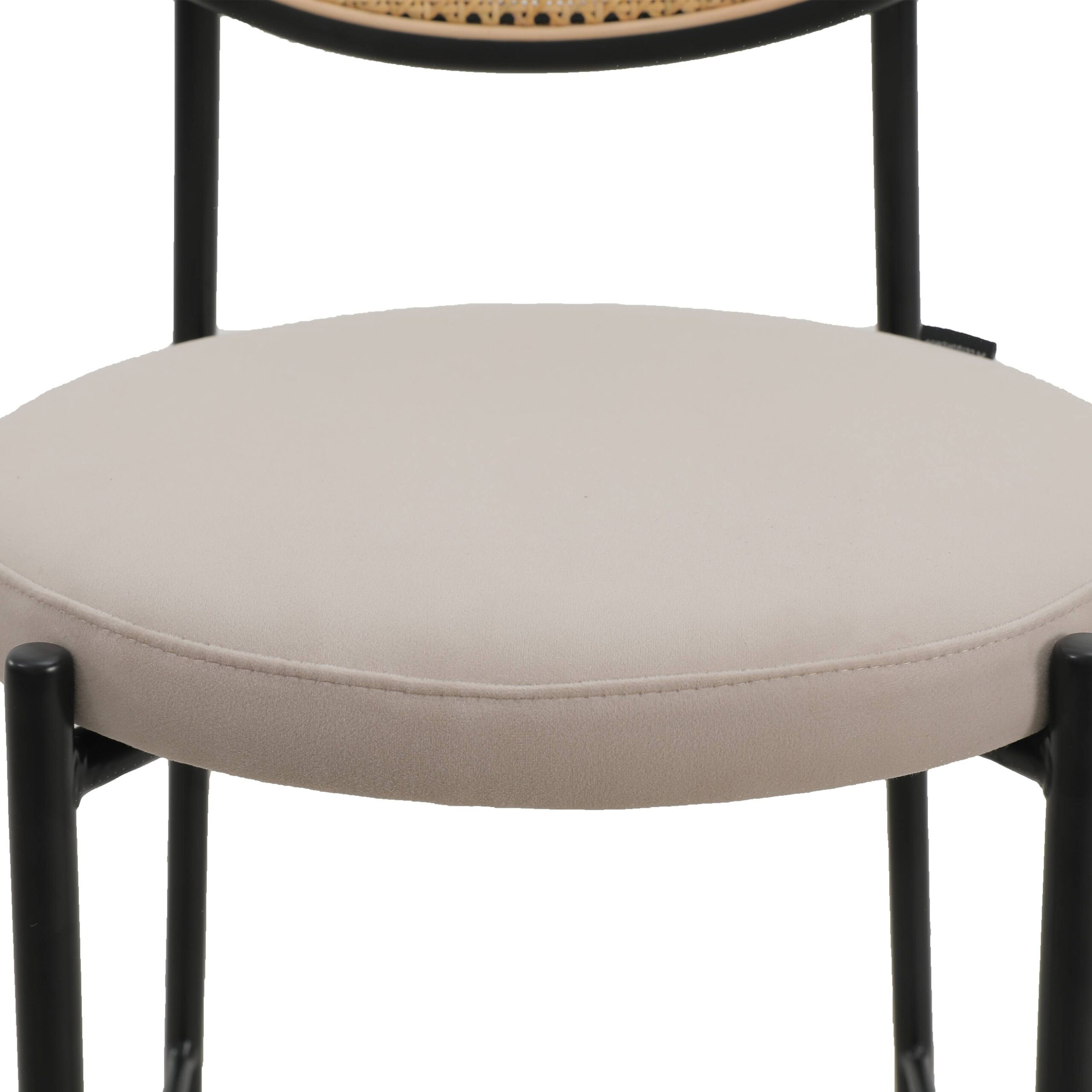 LeisureMod Euston Mid-Century Modern Wicker Bar Stool with Black Powder Coated Steel Frame and Footrest - Beige