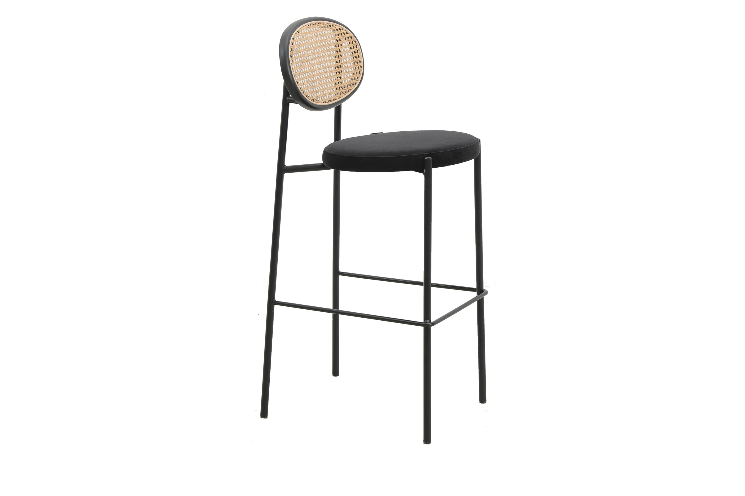 LeisureMod - Euston Mid-Century Modern Wicker Bar Stool with Black Powder Coated Steel Frame and Footrest