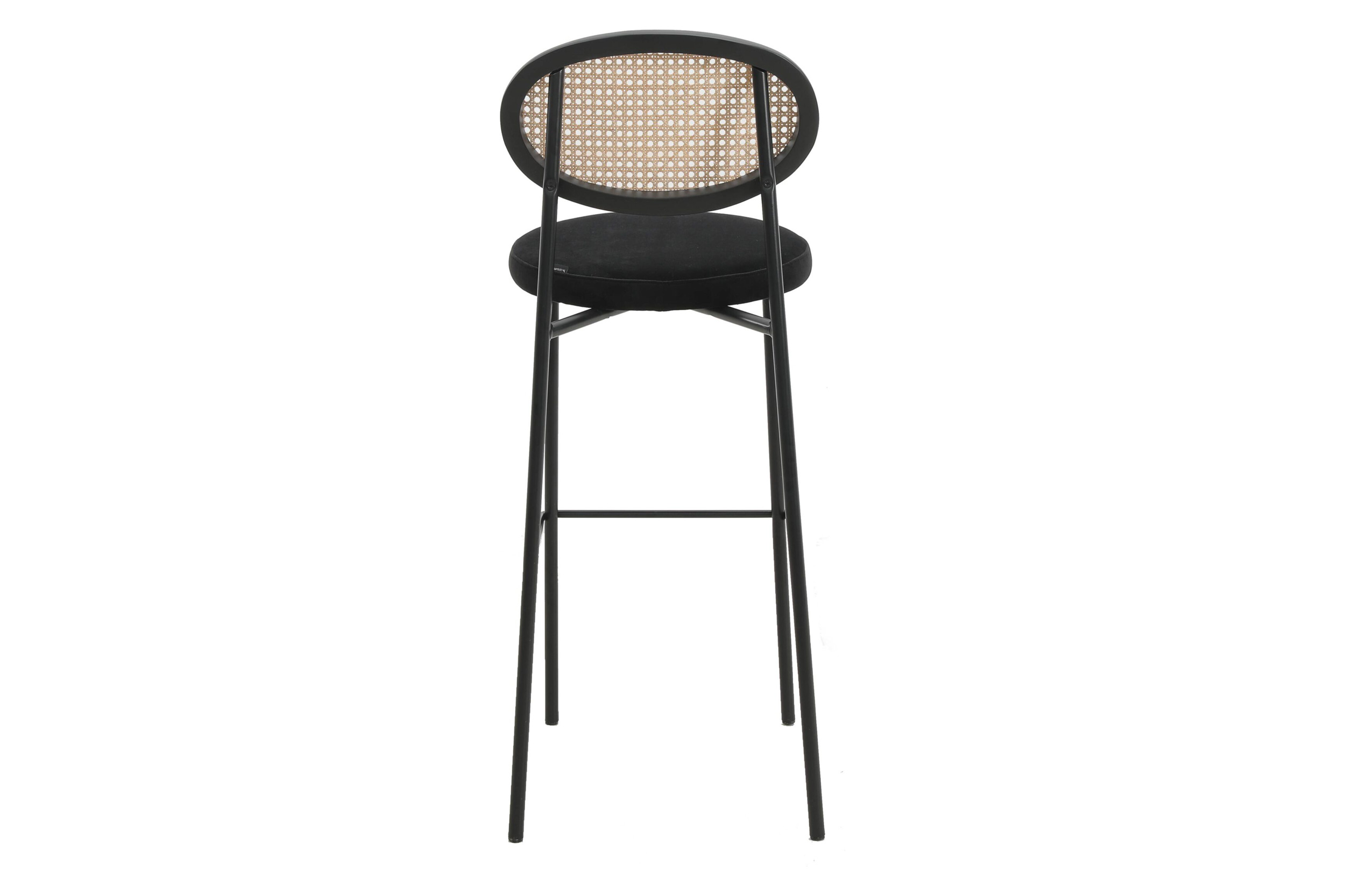 LeisureMod Euston Mid-Century Modern Wicker Bar Stool with Black Powder Coated Steel Frame and Footrest - Black