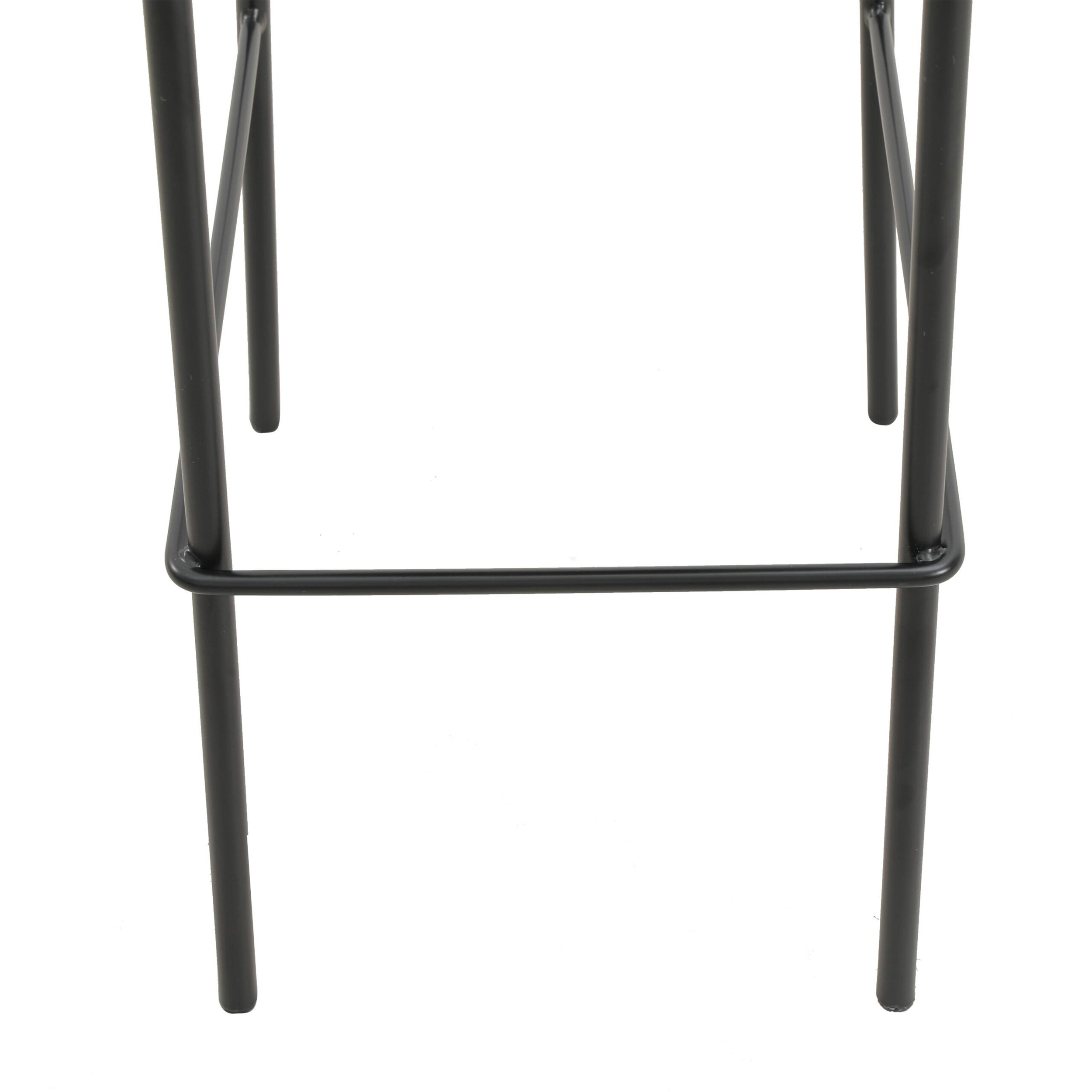 LeisureMod Euston Mid-Century Modern Wicker Bar Stool with Black Powder Coated Steel Frame and Footrest - Black