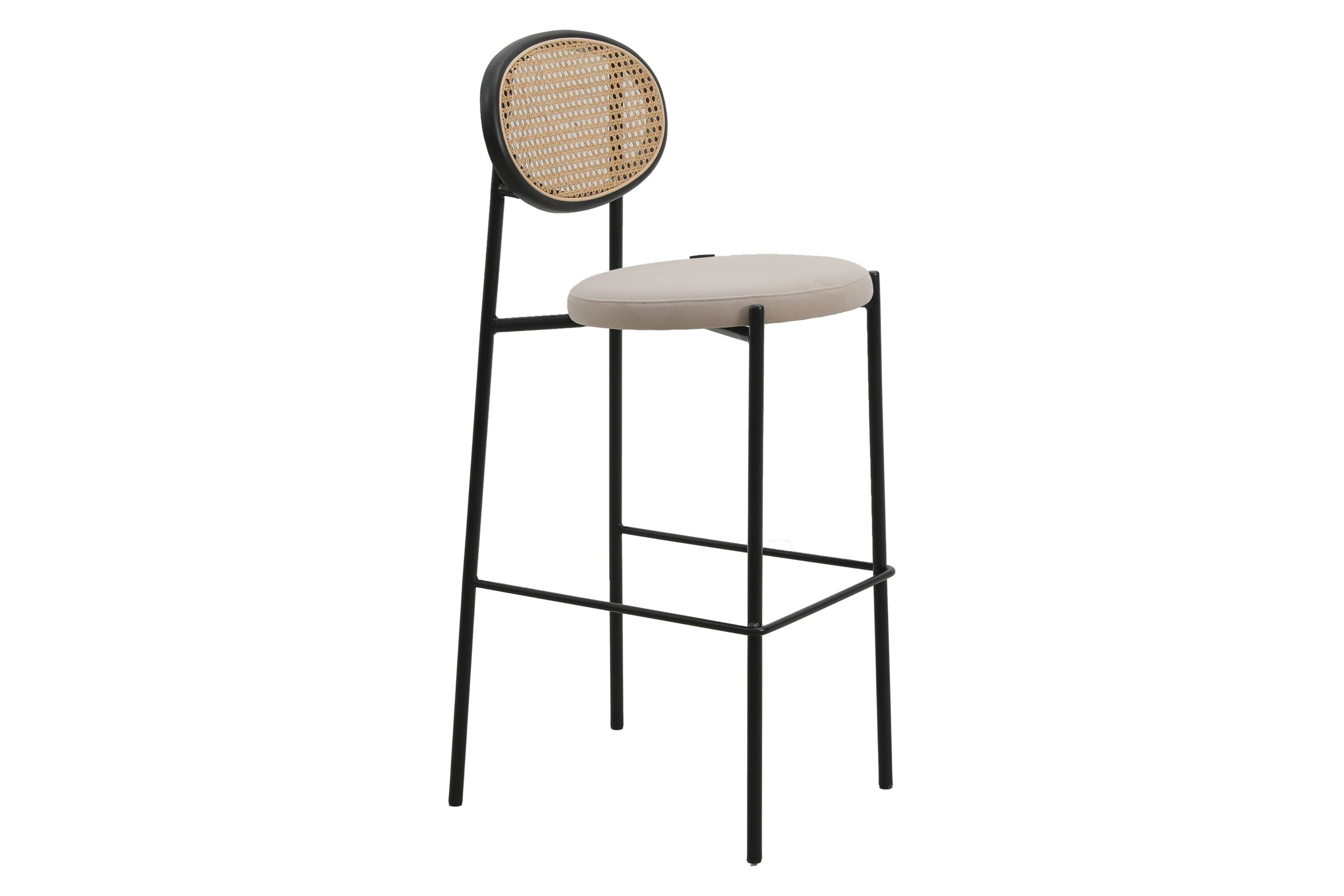 LeisureMod - Euston Mid-Century Modern Wicker Bar Stool with Black Powder Coated Steel Frame and Footrest