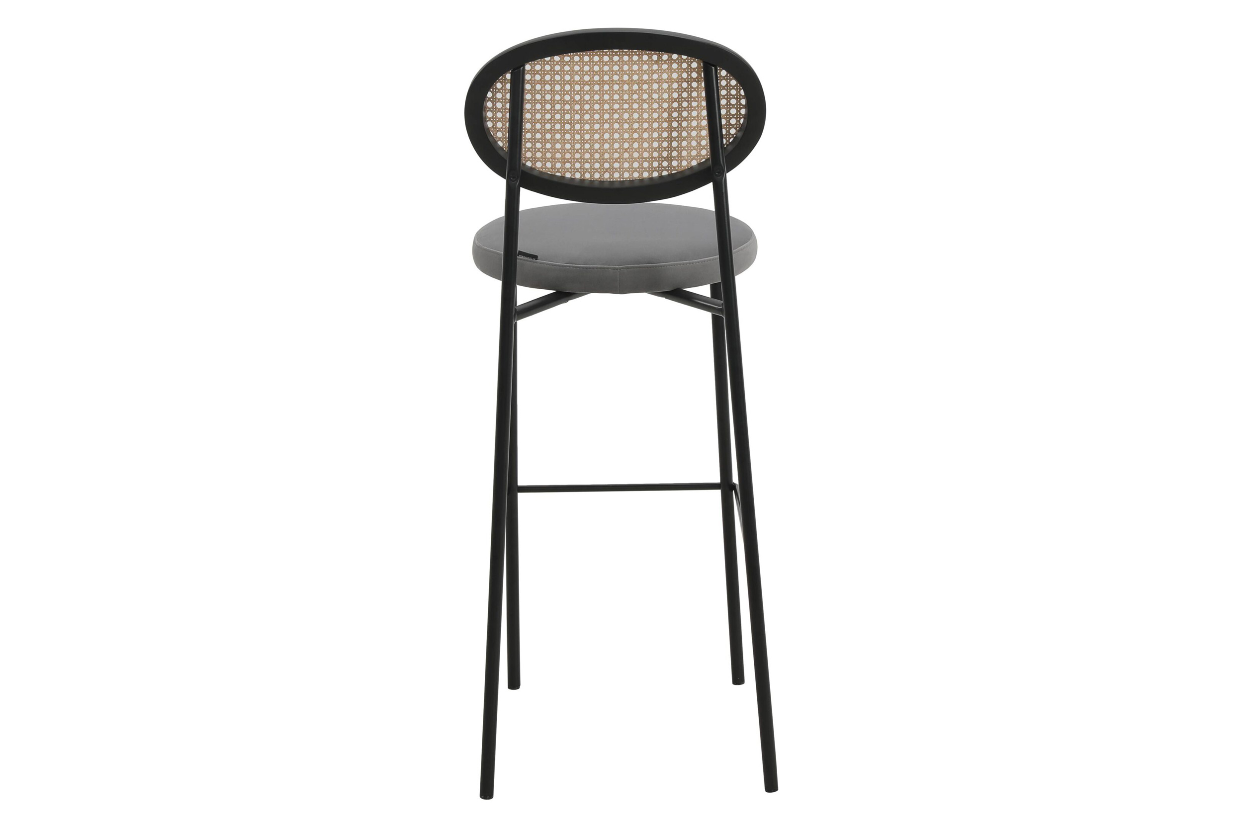 LeisureMod Euston Mid-Century Modern Wicker Bar Stool with Black Powder Coated Steel Frame and Footrest - Gray