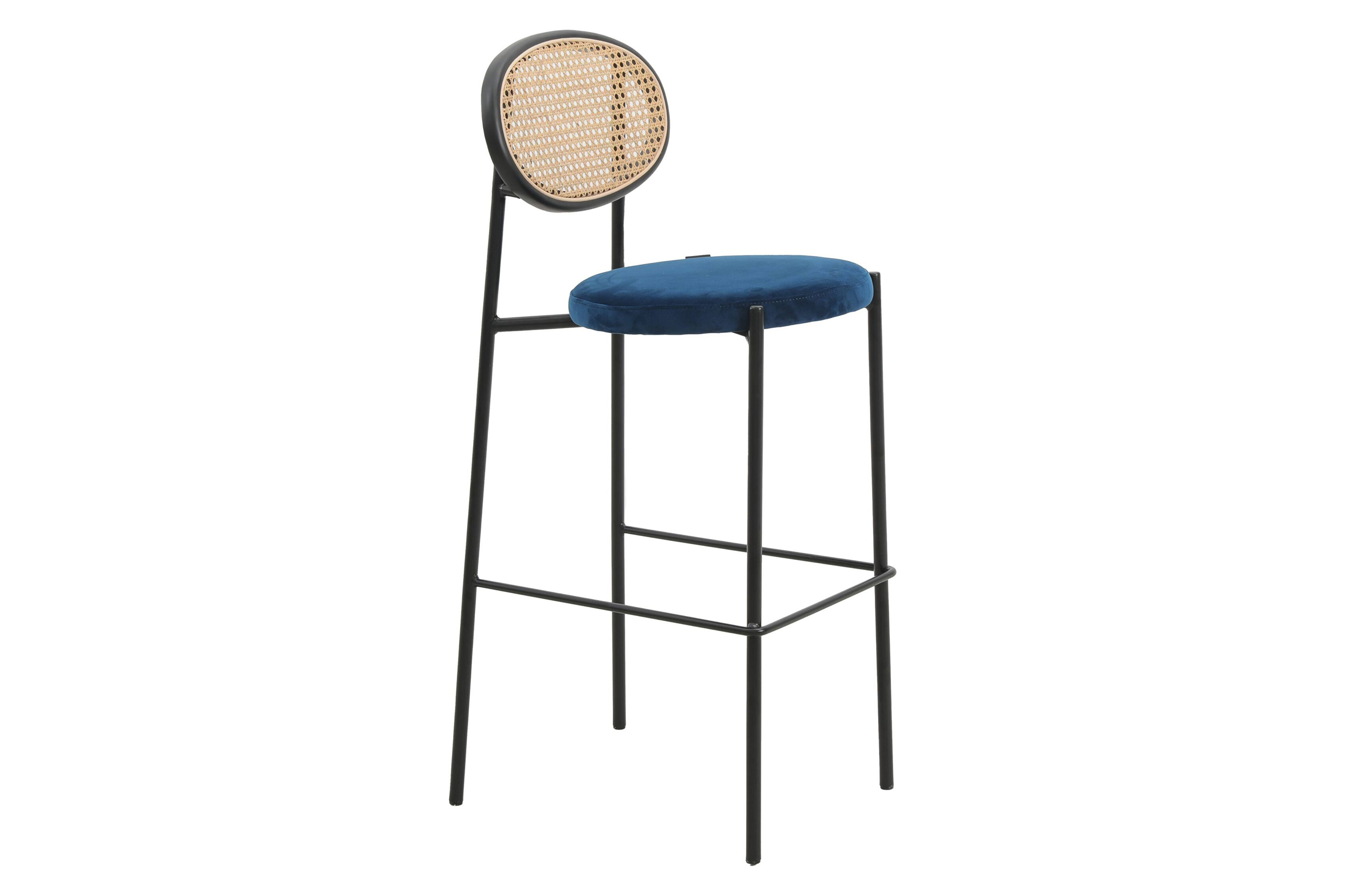 LeisureMod - Euston Mid-Century Modern Wicker Bar Stool with Black Powder Coated Steel Frame and Footrest