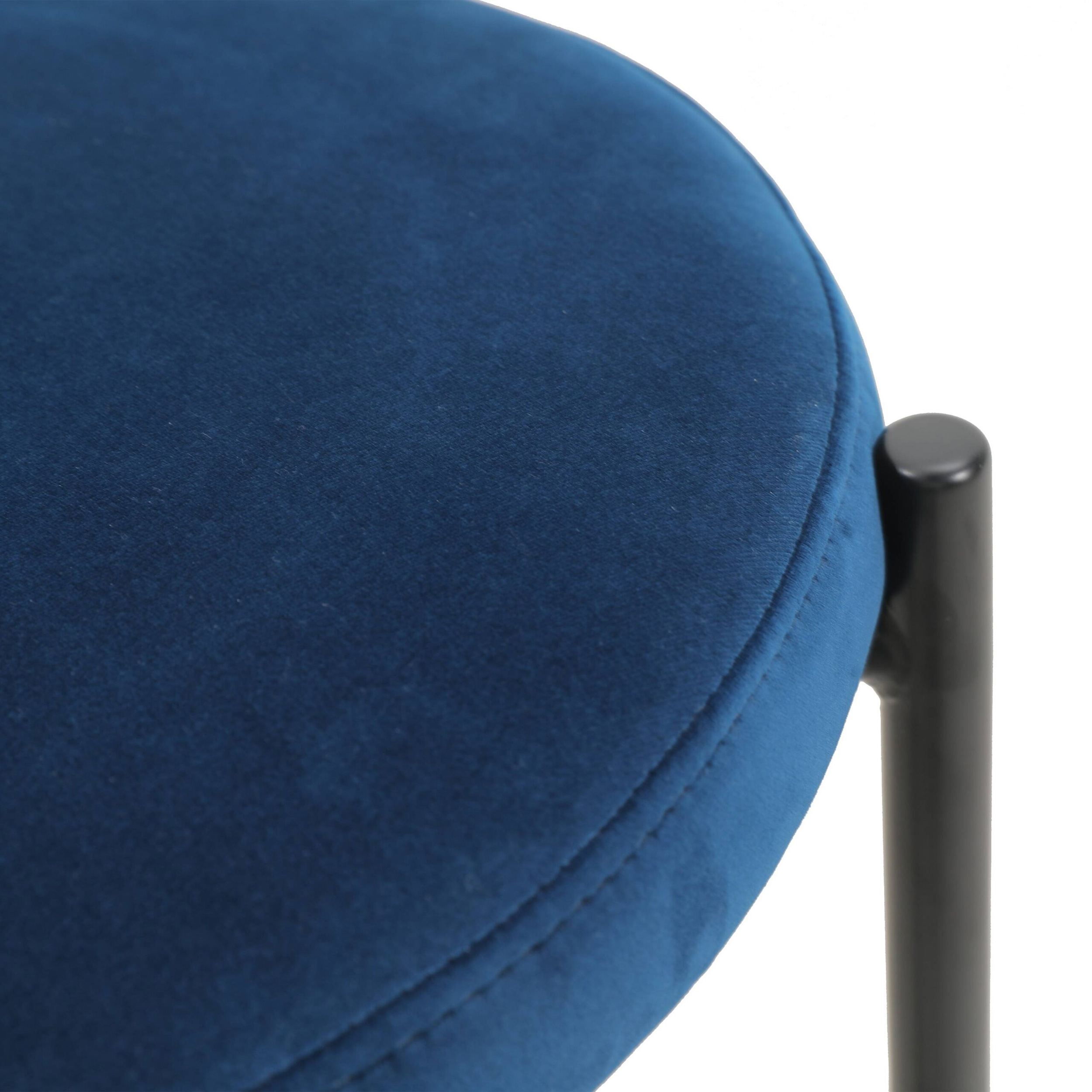 LeisureMod Euston Mid-Century Modern Wicker Bar Stool with Black Powder Coated Steel Frame and Footrest - Navy Blue