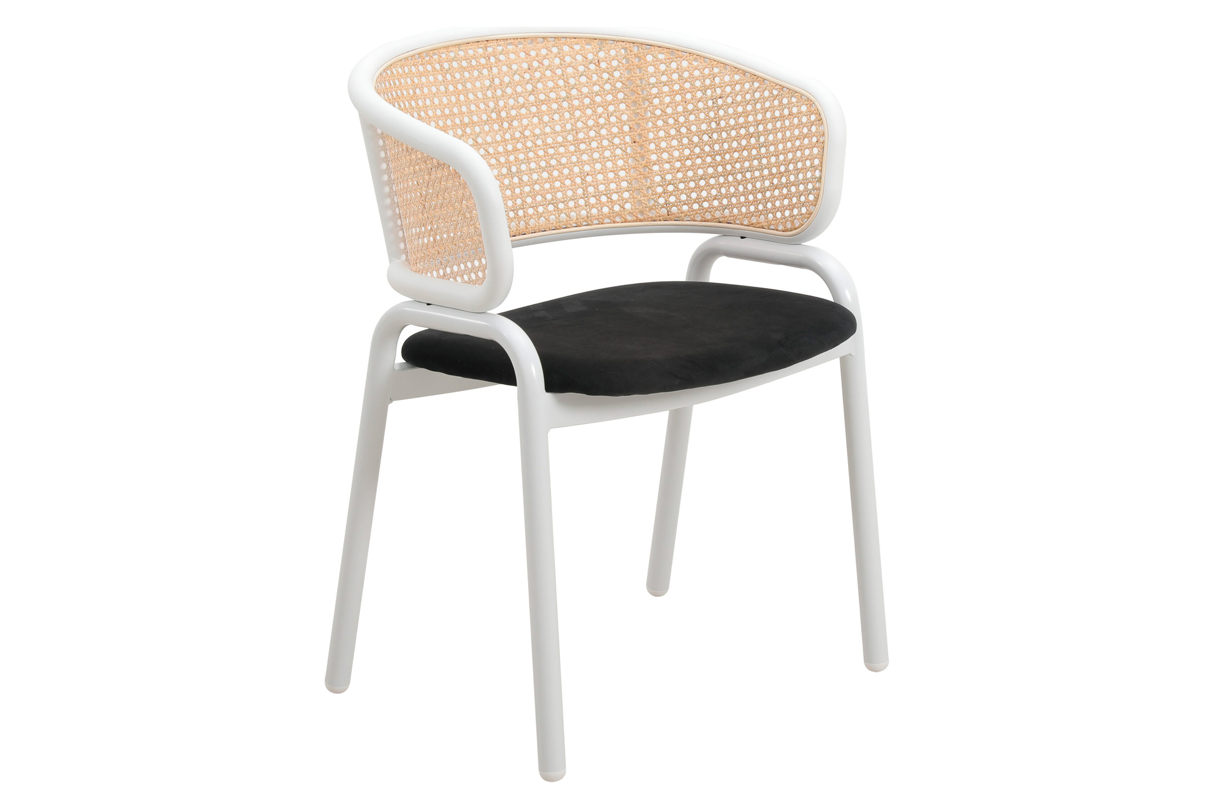 LeisureMod - Ervilla Modern Dining Armchair with White Powder Coated Steel Legs and Wicker Back