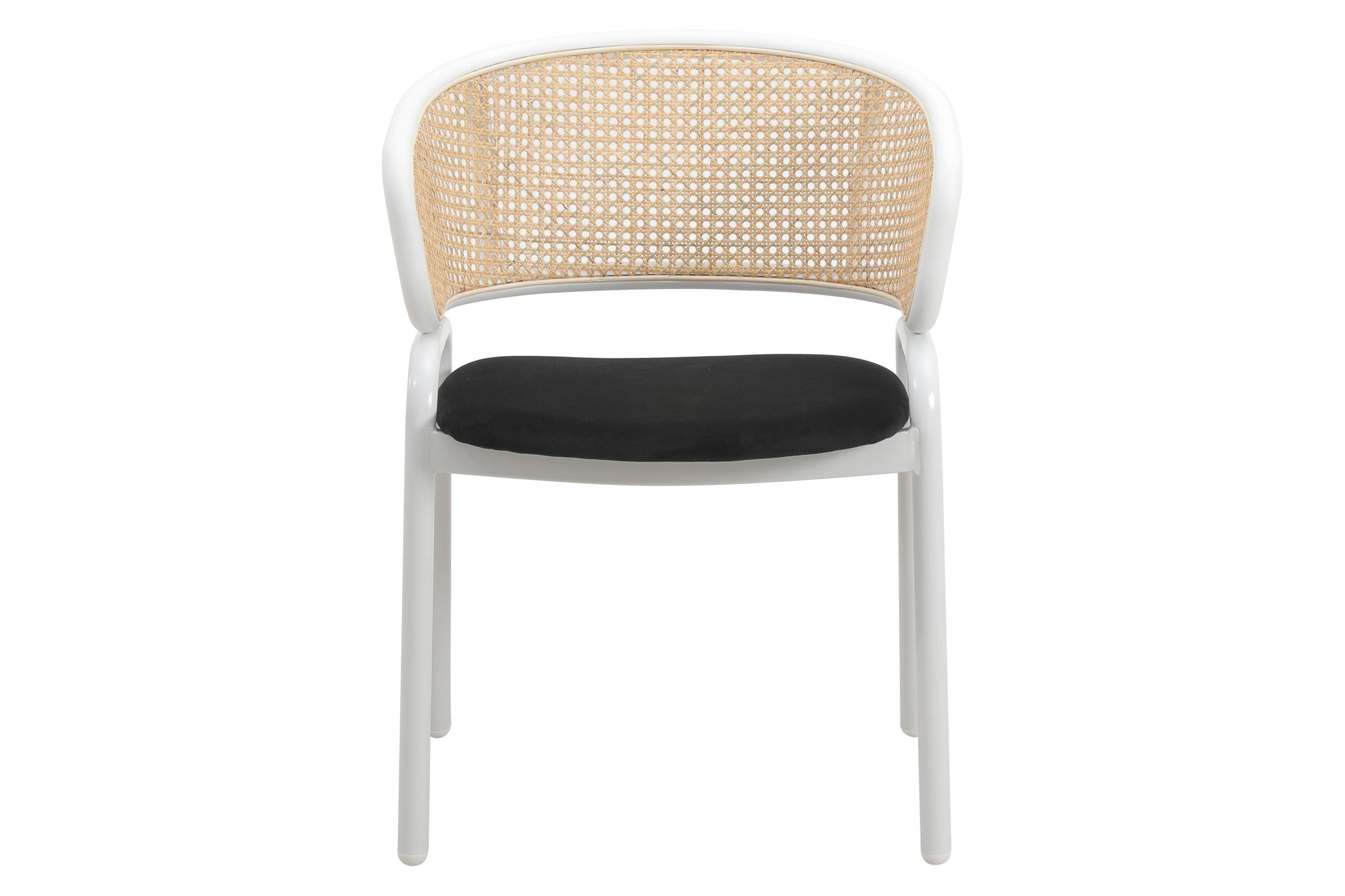 LeisureMod Ervilla Modern Dining Armchair with White Powder Coated Steel Legs and Wicker Back - Black