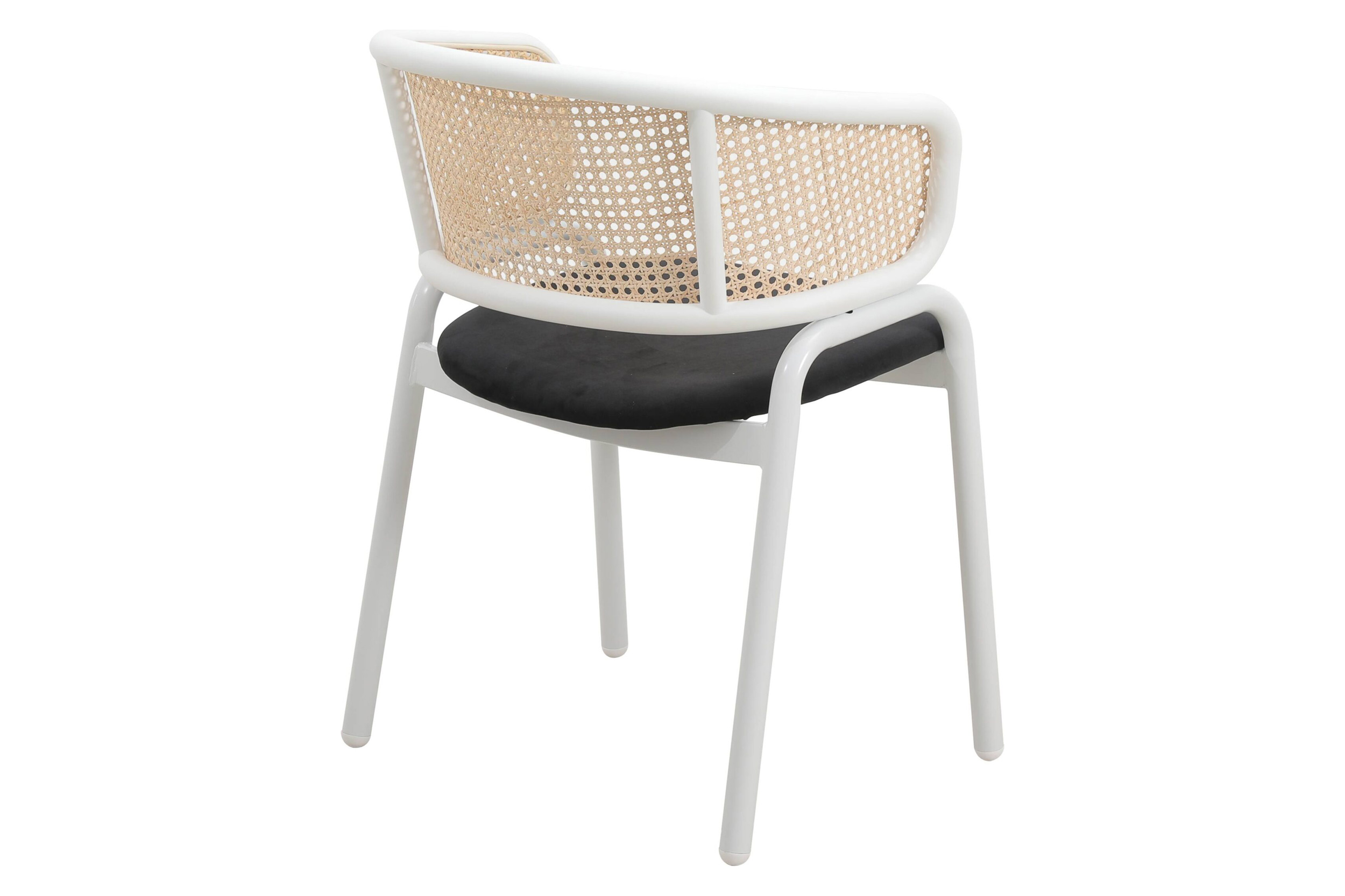 LeisureMod Ervilla Modern Dining Armchair with White Powder Coated Steel Legs and Wicker Back - Black