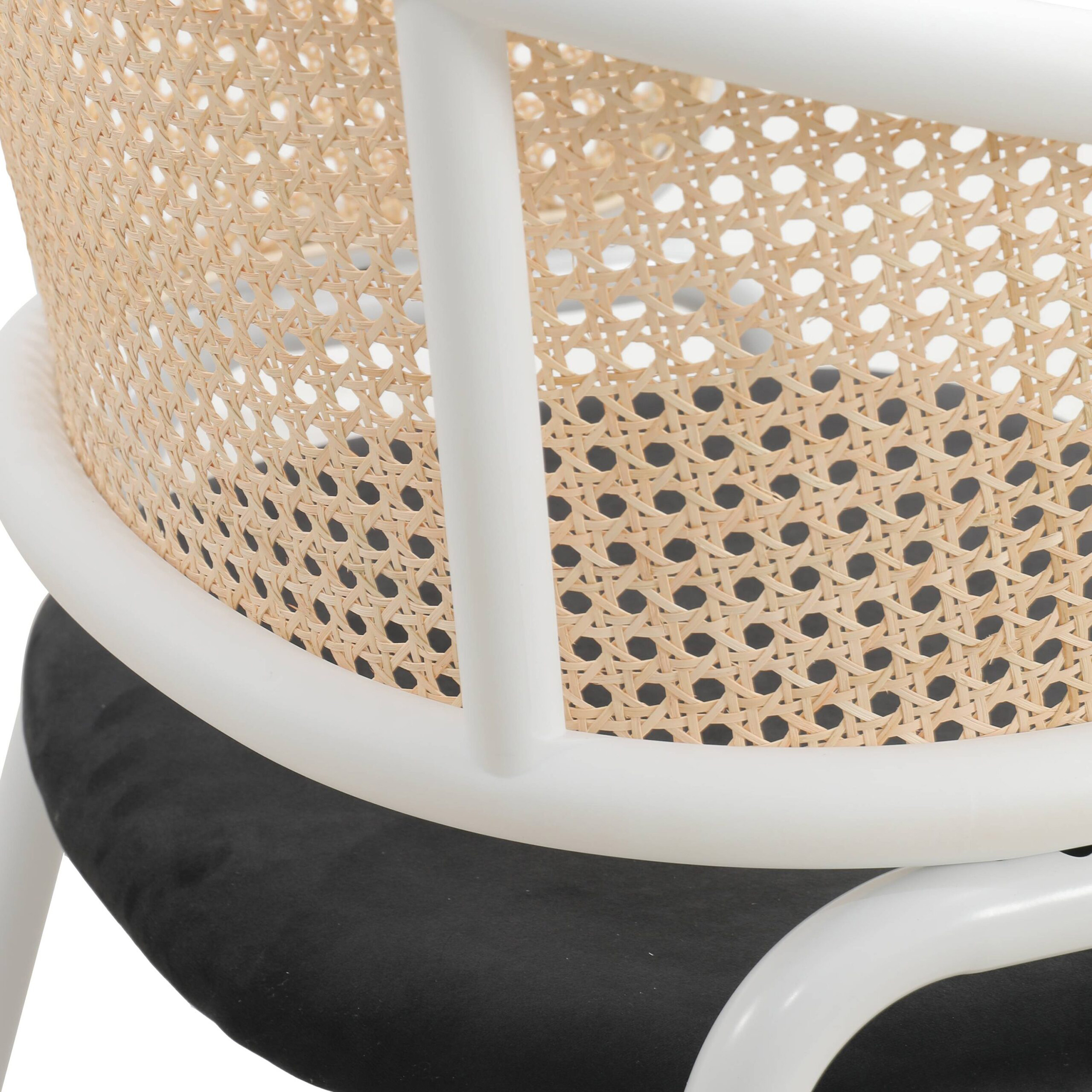 LeisureMod Ervilla Modern Dining Armchair with White Powder Coated Steel Legs and Wicker Back - Black