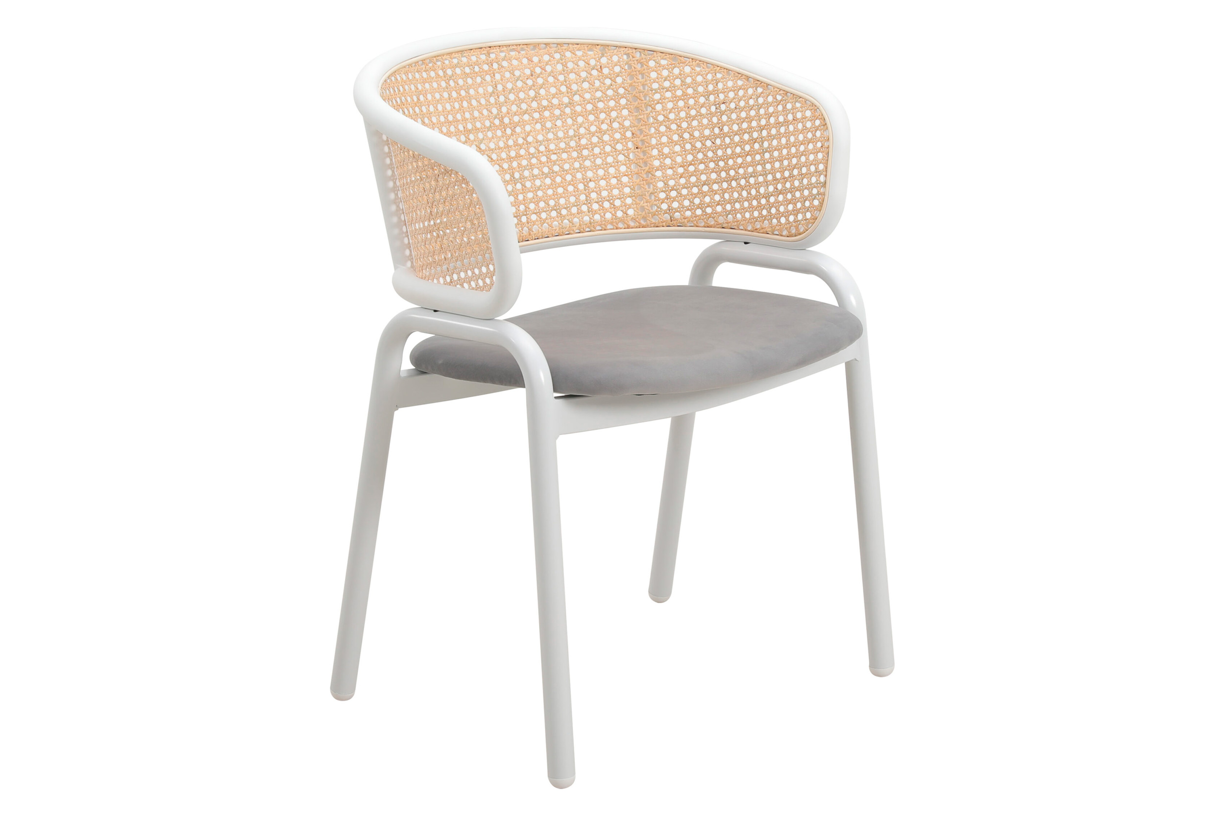 LeisureMod - Ervilla Modern Dining Armchair with White Powder Coated Steel Legs and Wicker Back