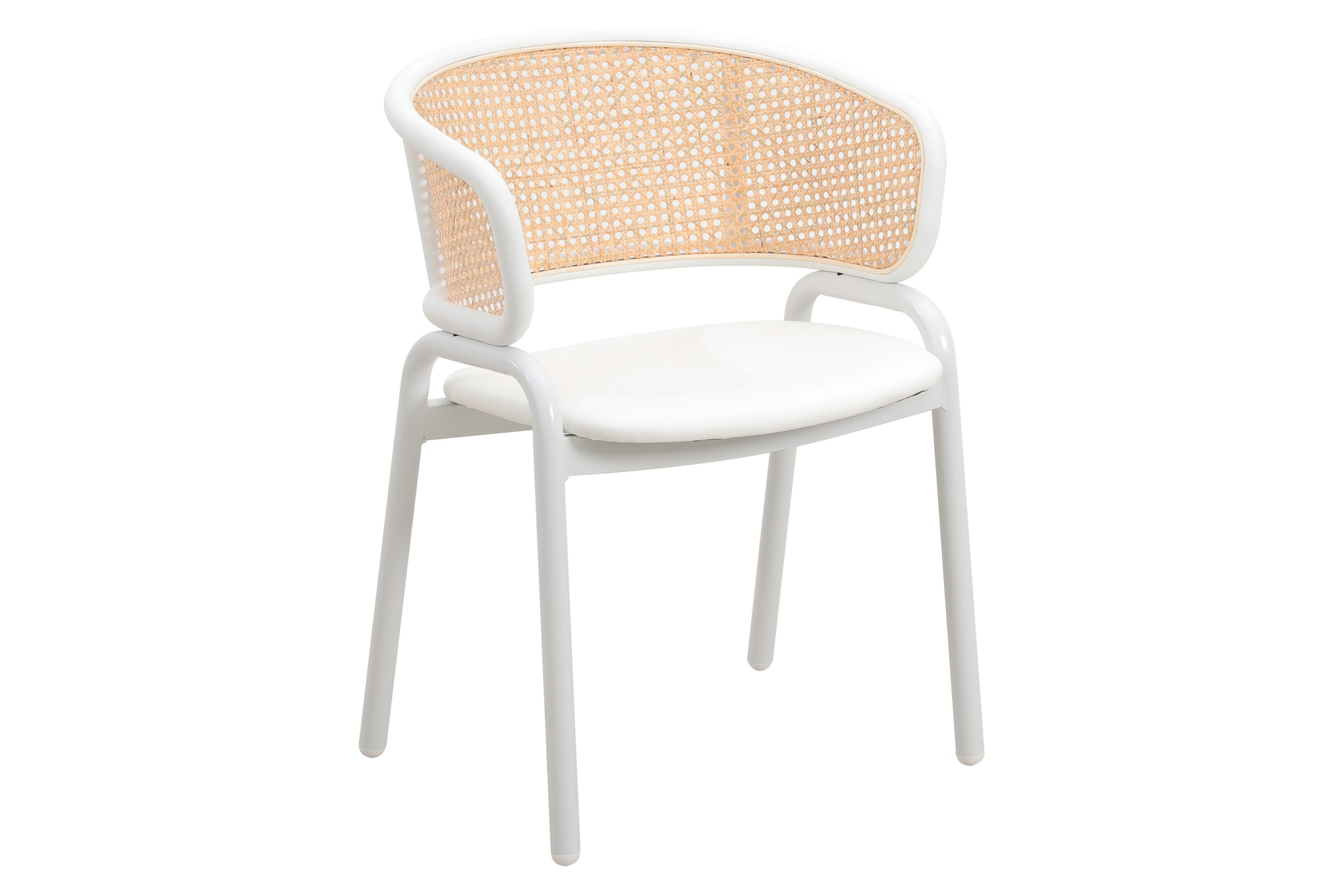 LeisureMod - Ervilla Modern Dining Armchair with White Powder Coated Steel Legs and Wicker Back
