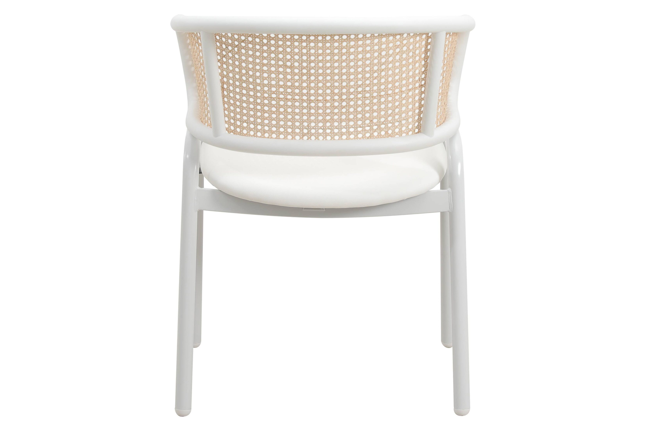 LeisureMod Ervilla Modern Dining Armchair with White Powder Coated Steel Legs and Wicker Back - White