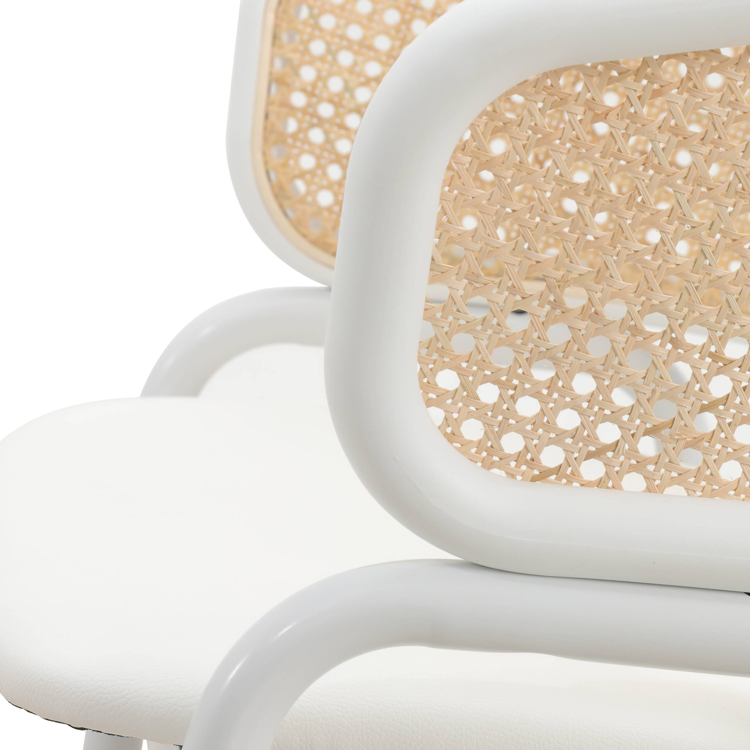 LeisureMod Ervilla Modern Dining Armchair with White Powder Coated Steel Legs and Wicker Back - White