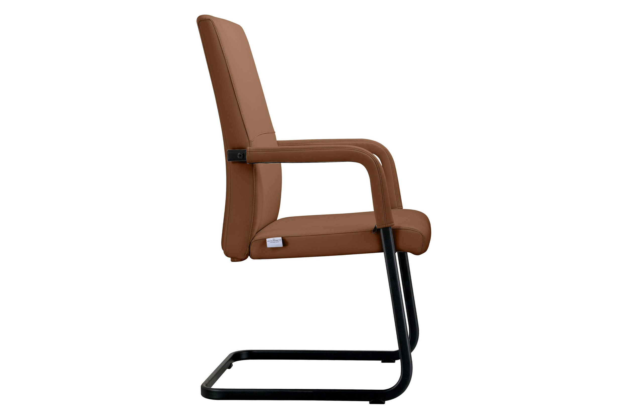 LeisureMod Evander Mid-Century Modern Faux Leather Office Chair With Aluminum Frame - Dark Brown