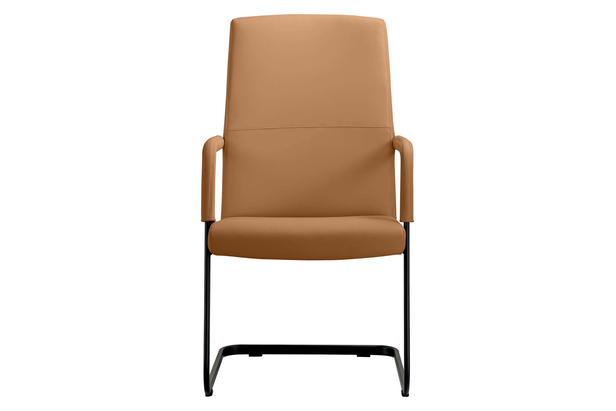 LeisureMod Evander Mid-Century Modern Faux Leather Office Chair With Aluminum Frame - Acorn Brown