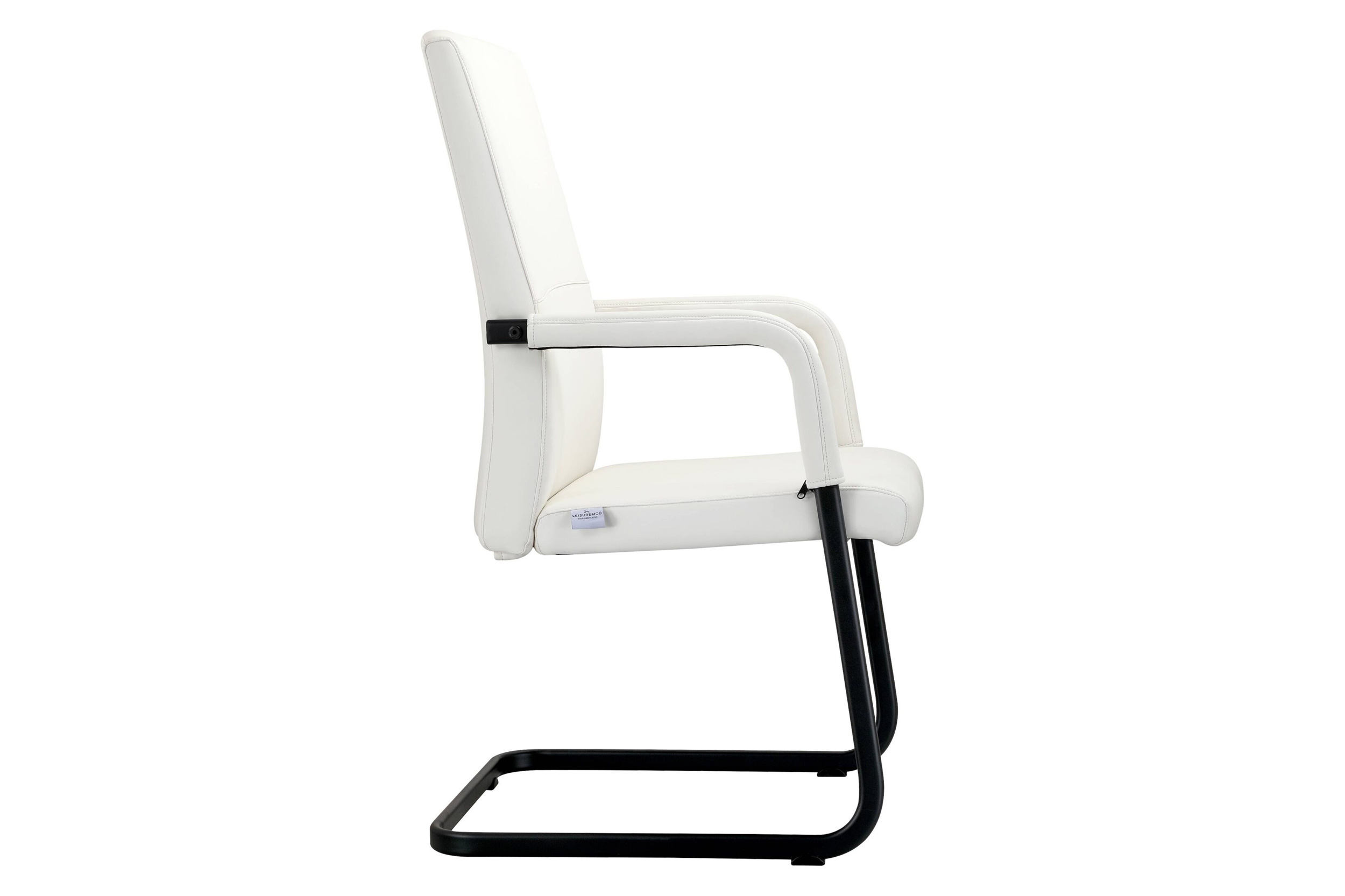 LeisureMod Evander Mid-Century Modern Faux Leather Office Chair With Aluminum Frame - White