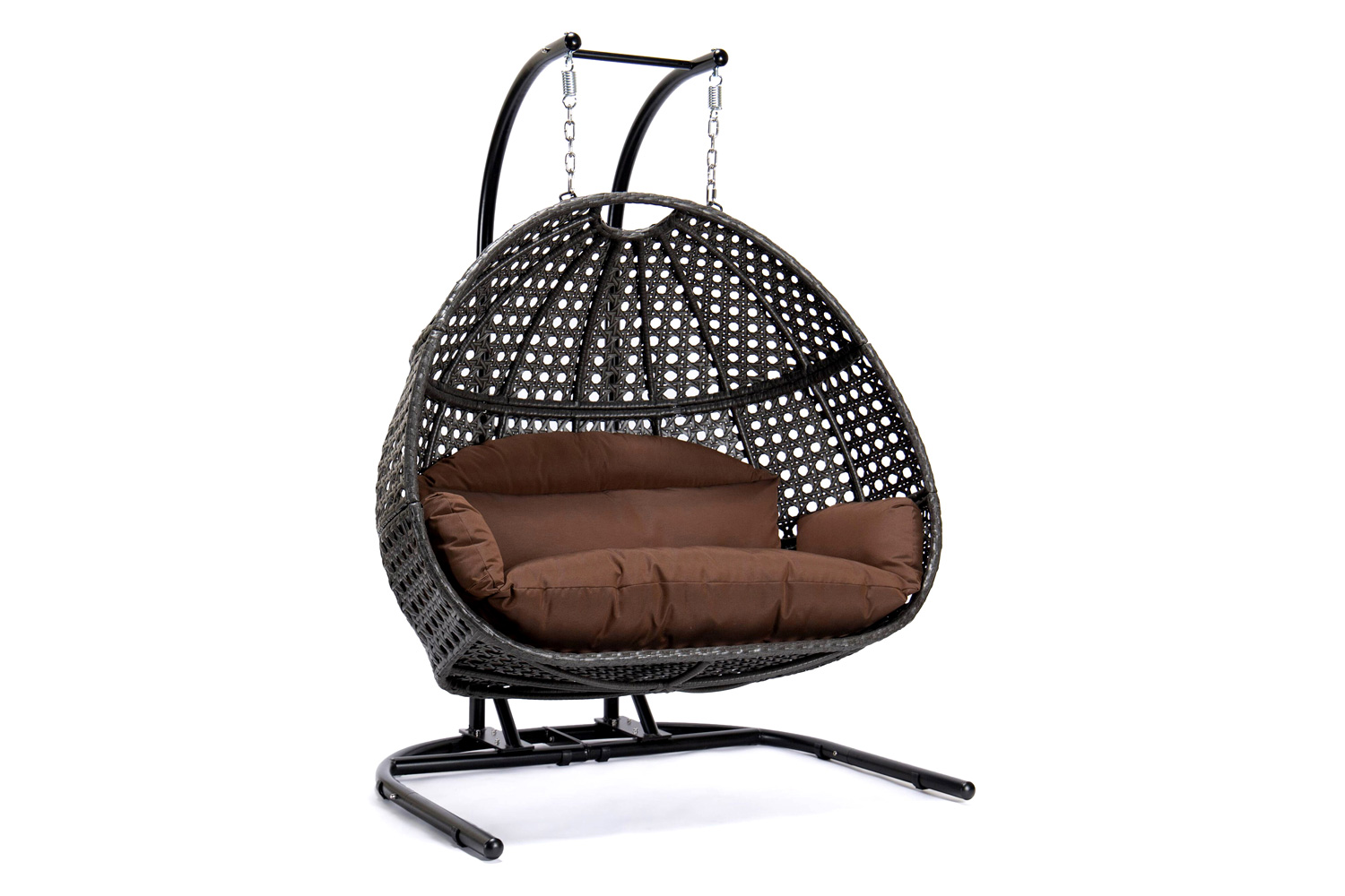LeisureMod - Wicker Hanging Double Egg Beige Swing Chair