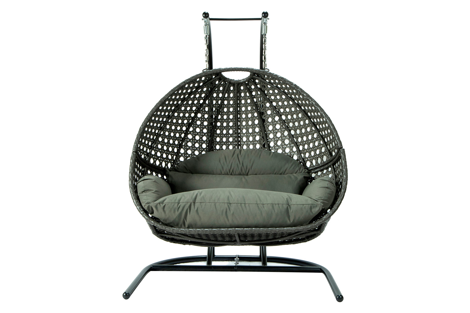 LeisureMod - Wicker Hanging Double Egg Beige Swing Chair