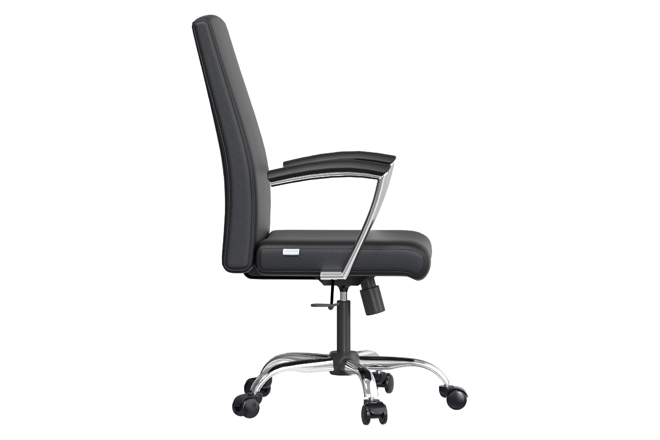 LeisureMod Evander Mid-Century Modern Swivel Office Chair in Faux Leather with Adjustable Height - Black