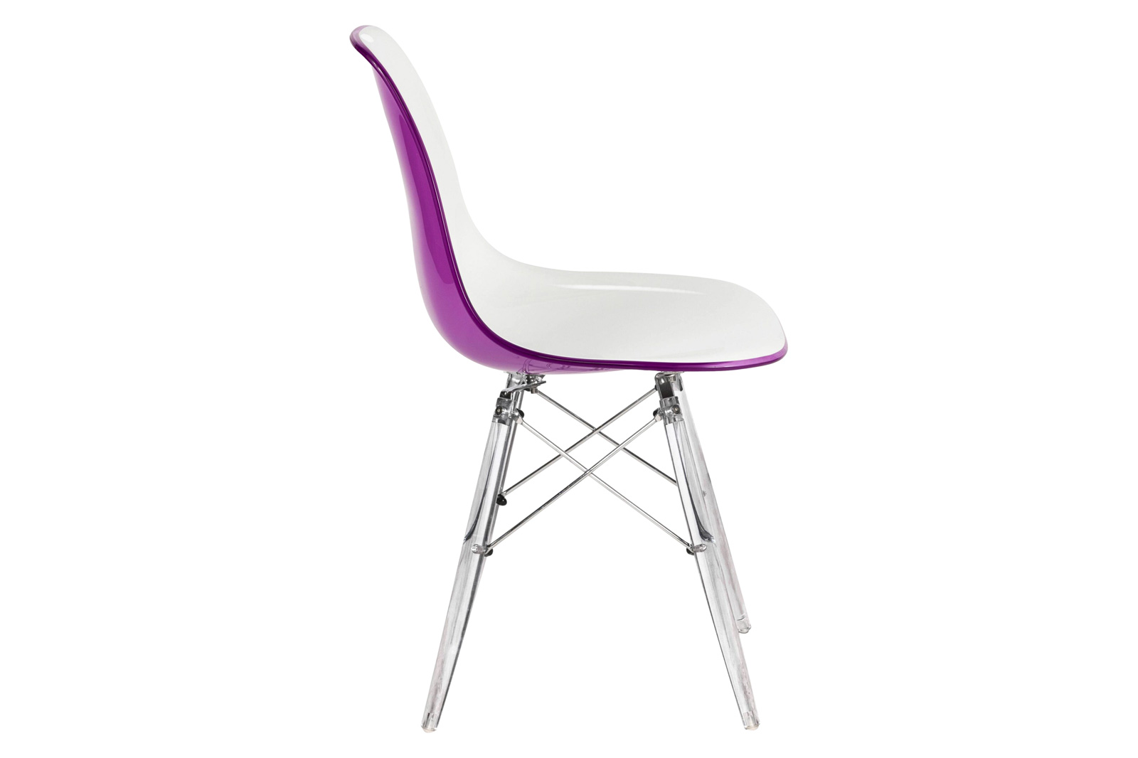 LeisureMod Dover Molded Side Chair With Acrylic Base (Set Of 4) - White Purple