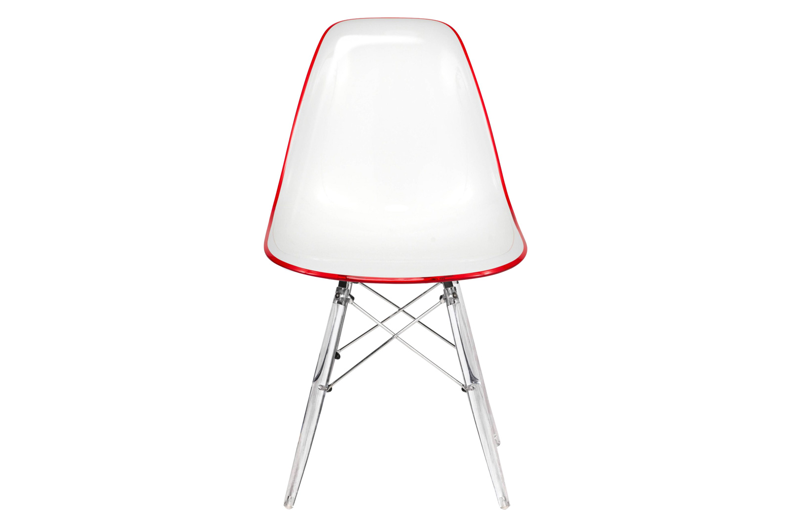 LeisureMod Dover Molded Side Chair With Acrylic Base (Set Of 4) - White Red