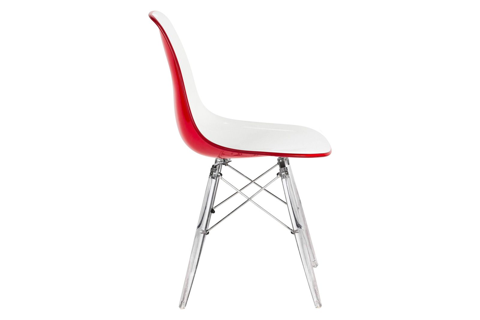 LeisureMod Dover Molded Side Chair With Acrylic Base (Set Of 4) - White Red