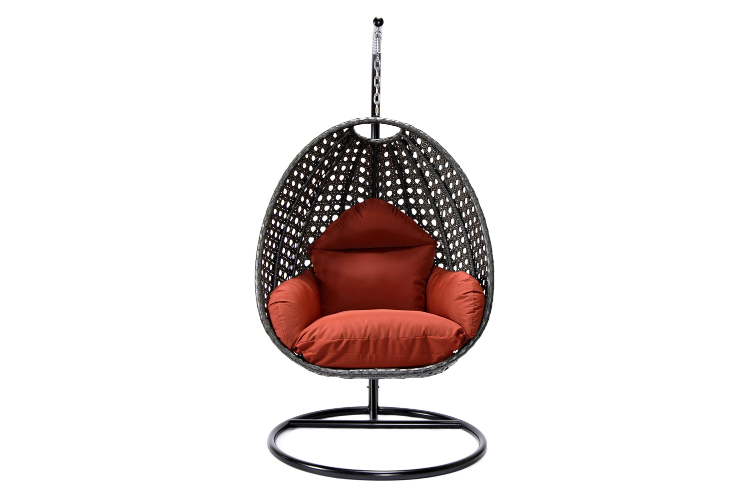 LeisureMod Charcoal Wicker Hanging Single Egg Swing Chair with Cushions - Cherry