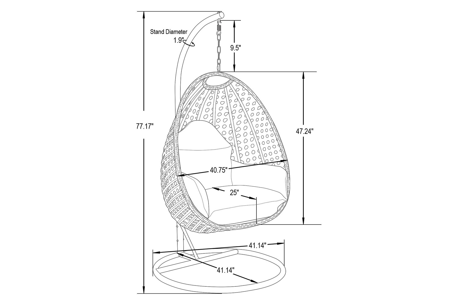 LeisureMod Charcoal Wicker Hanging Single Egg Swing Chair with Cushions - Taupe