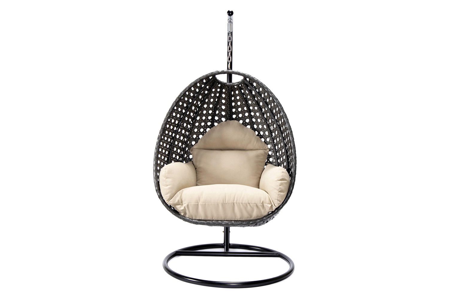 LeisureMod Charcoal Wicker Hanging Single Egg Swing Chair with Cushions - Taupe