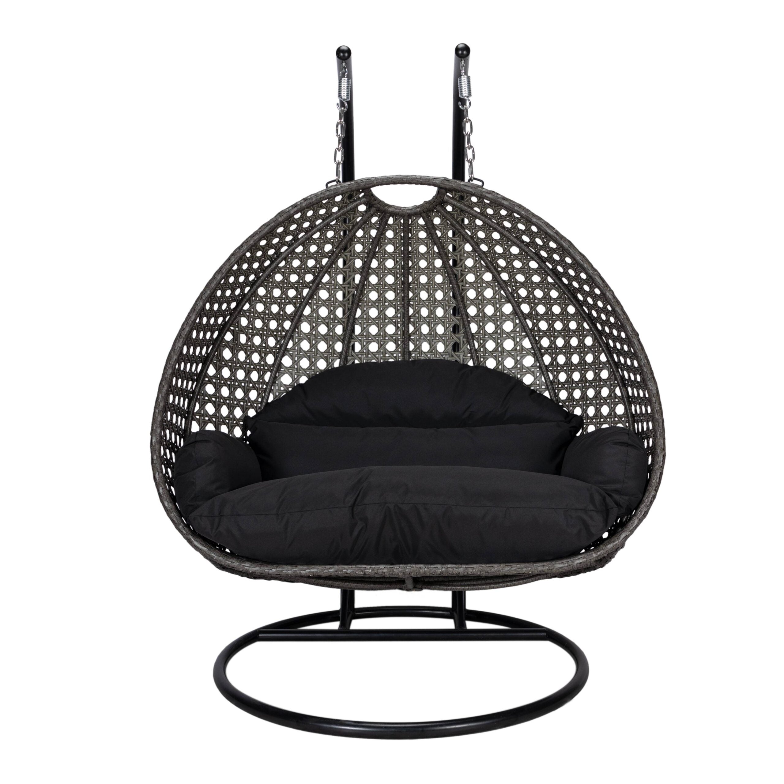 LeisureMod - Modern Beige Wicker Hanging Double Seater Egg Swing Chair