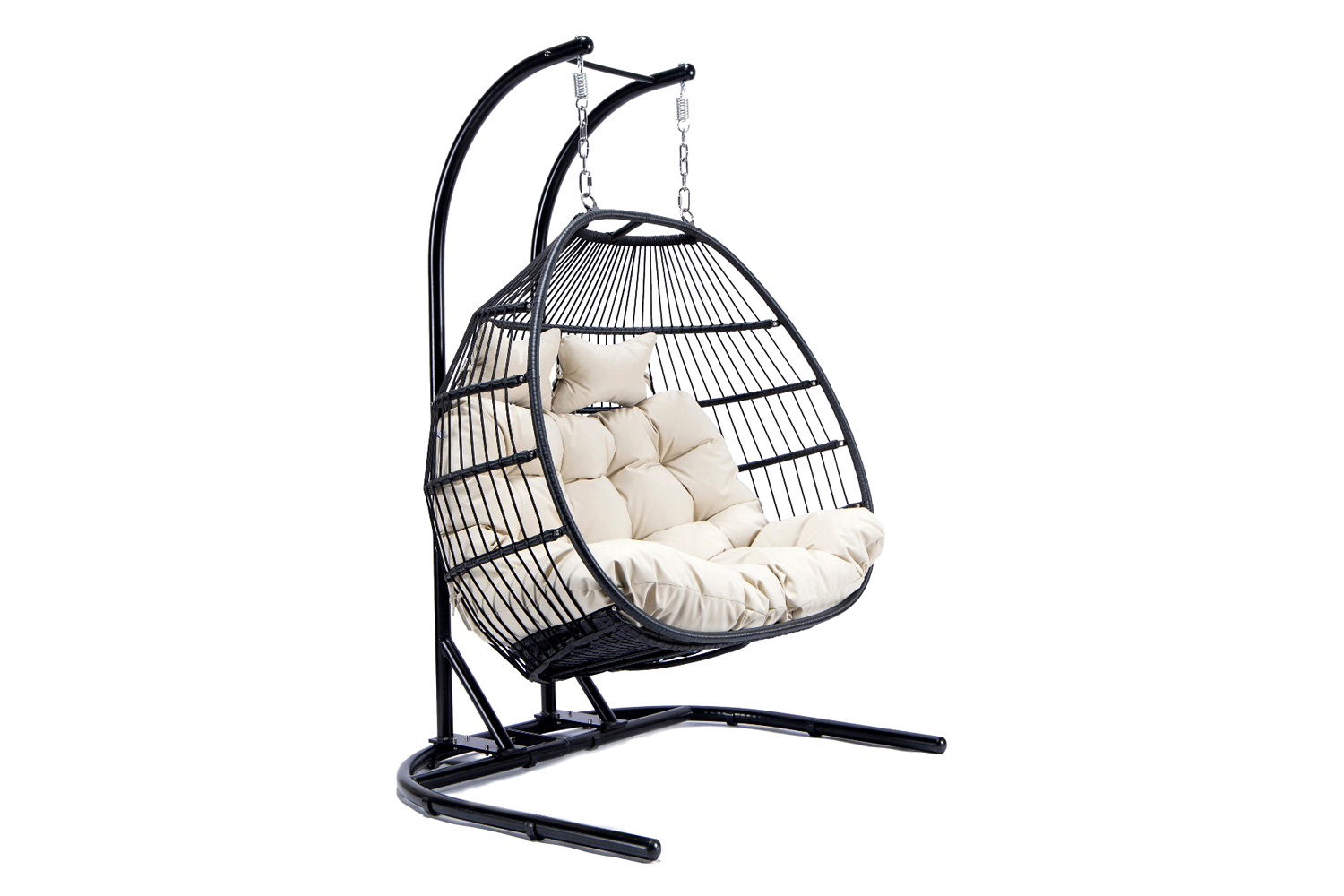 LeisureMod Wicker 2 Person Double Folding Hanging Egg Swing Chair - Beige