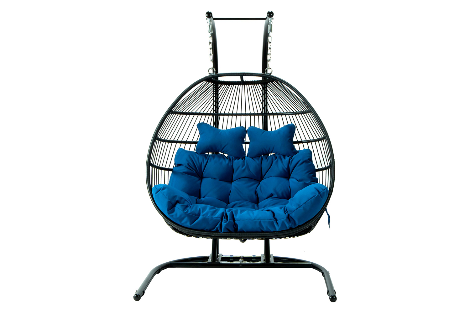 LeisureMod Wicker 2 Person Double Folding Hanging Egg Swing Chair - Blue