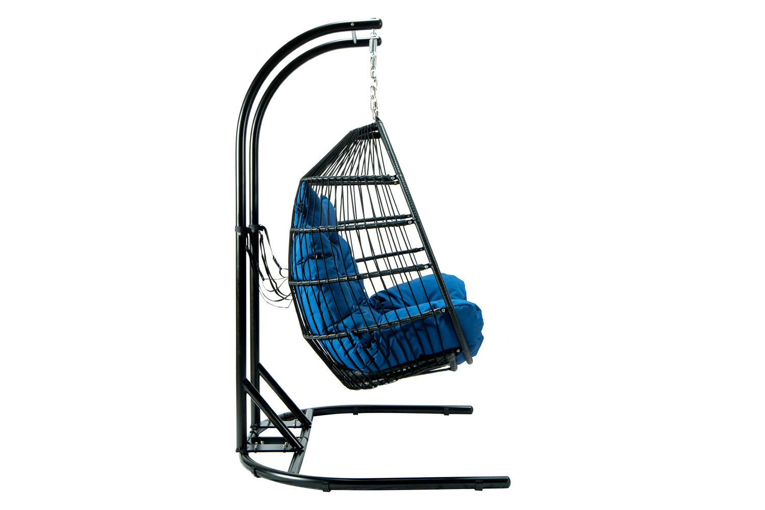 LeisureMod Wicker 2 Person Double Folding Hanging Egg Swing Chair - Blue