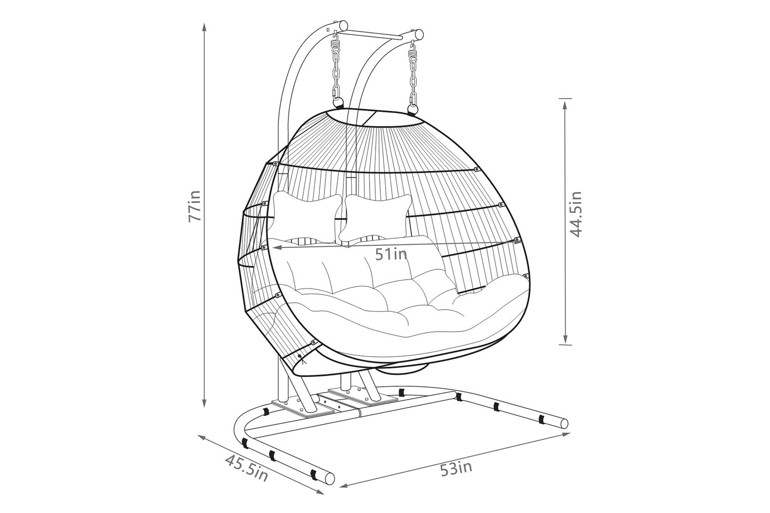 LeisureMod Wicker 2 Person Double Folding Hanging Egg Swing Chair - Cherry