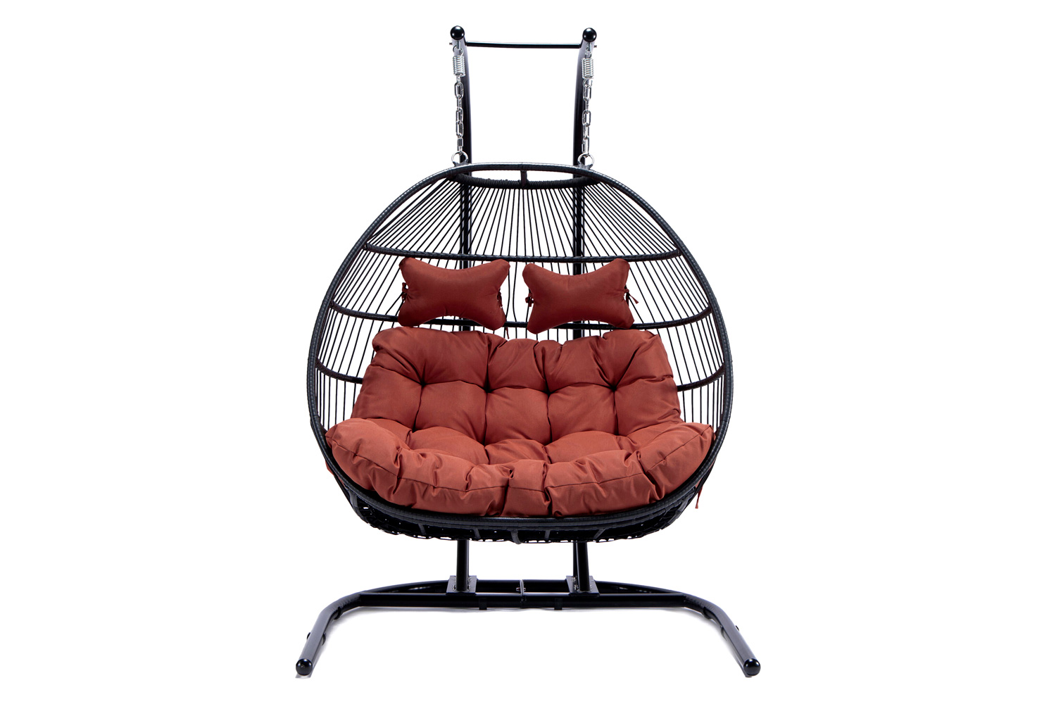 LeisureMod Wicker 2 Person Double Folding Hanging Egg Swing Chair - Cherry