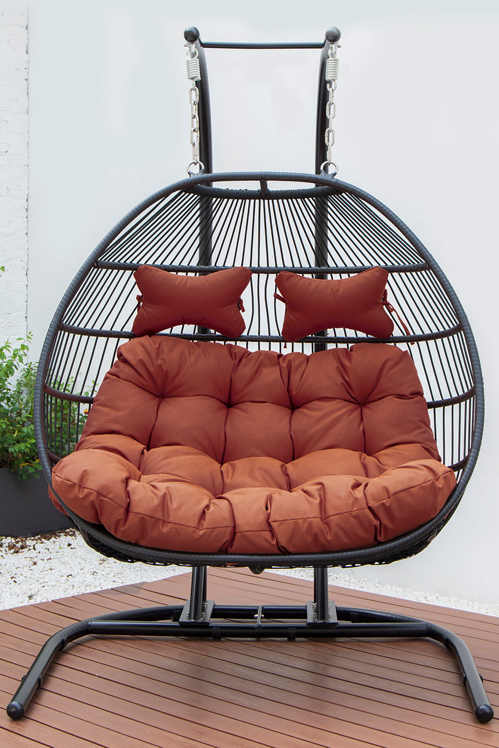 LeisureMod Wicker 2 Person Double Folding Hanging Egg Swing Chair - Cherry