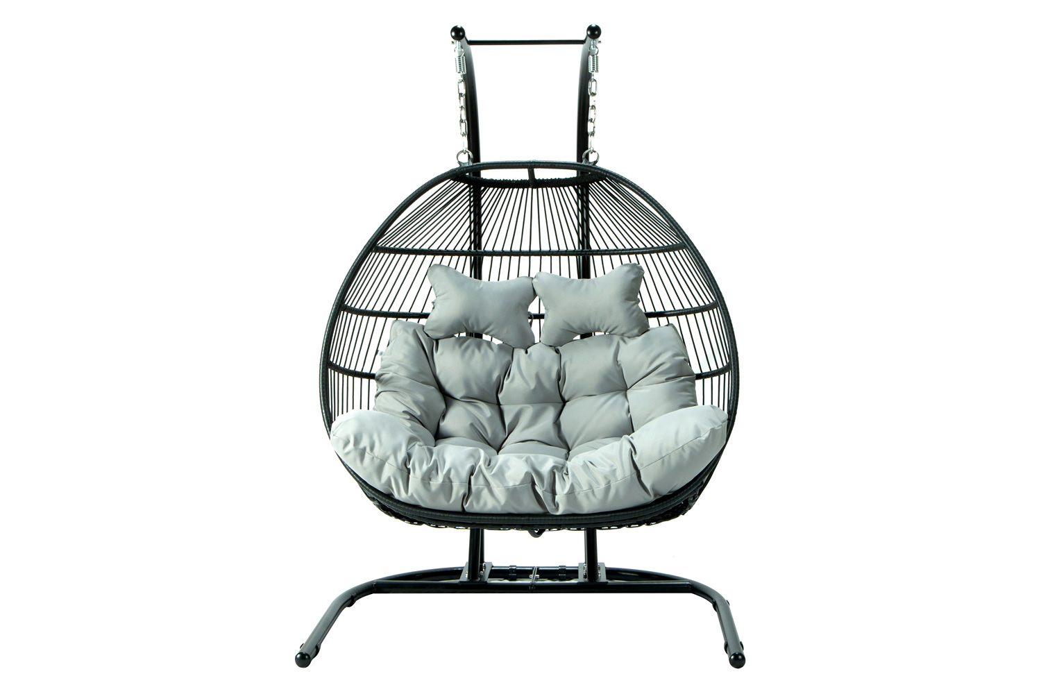 LeisureMod Wicker 2 Person Double Folding Hanging Egg Swing Chair - Light Gray
