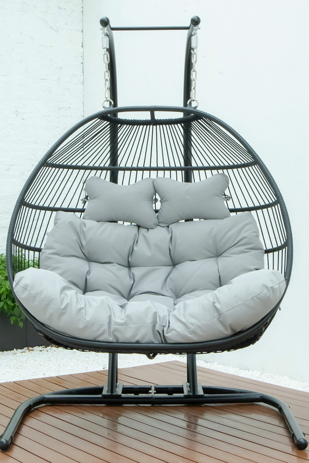 LeisureMod Wicker 2 Person Double Folding Hanging Egg Swing Chair - Light Gray