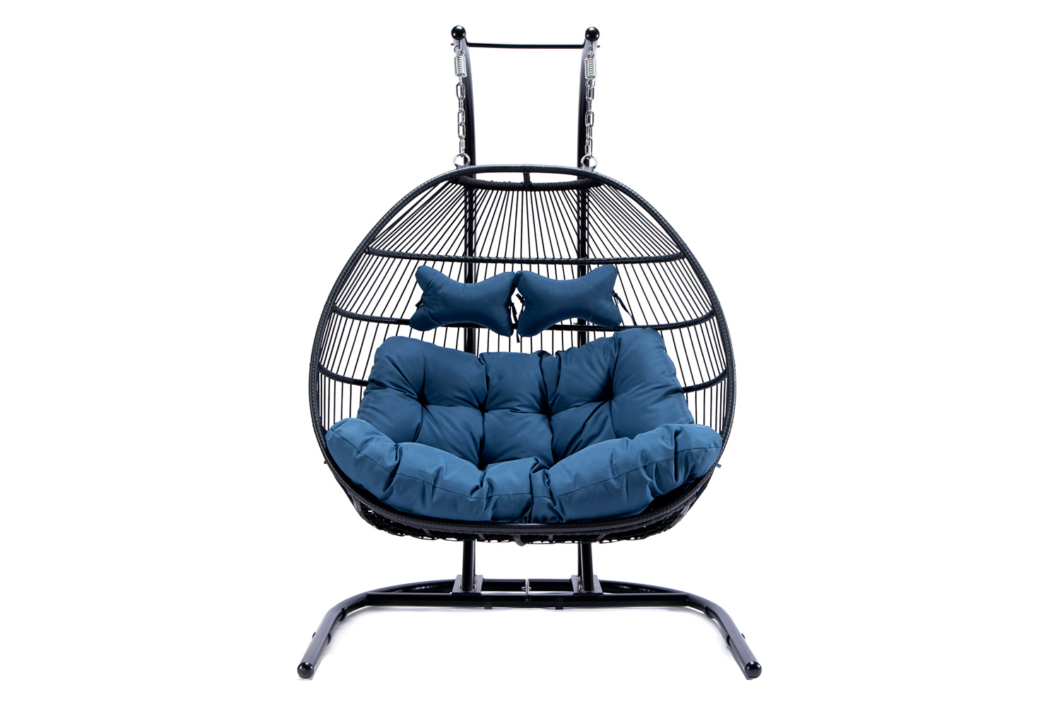 LeisureMod Wicker 2 Person Double Folding Hanging Egg Swing Chair - Navy Blue