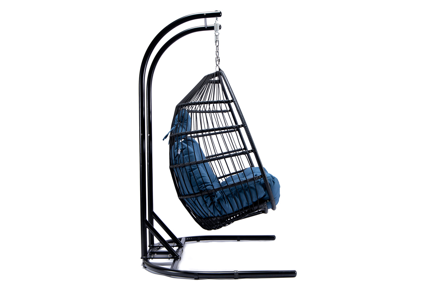 LeisureMod Wicker 2 Person Double Folding Hanging Egg Swing Chair - Navy Blue