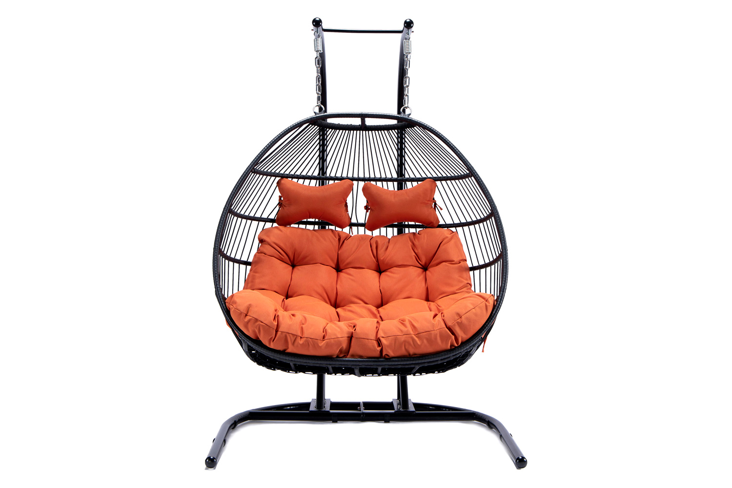 LeisureMod Wicker 2 Person Double Folding Hanging Egg Swing Chair - Orange
