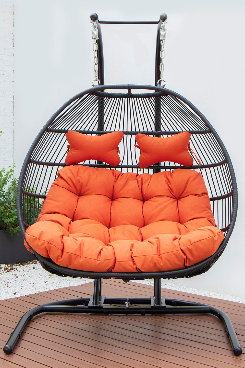 LeisureMod Wicker 2 Person Double Folding Hanging Egg Swing Chair - Orange