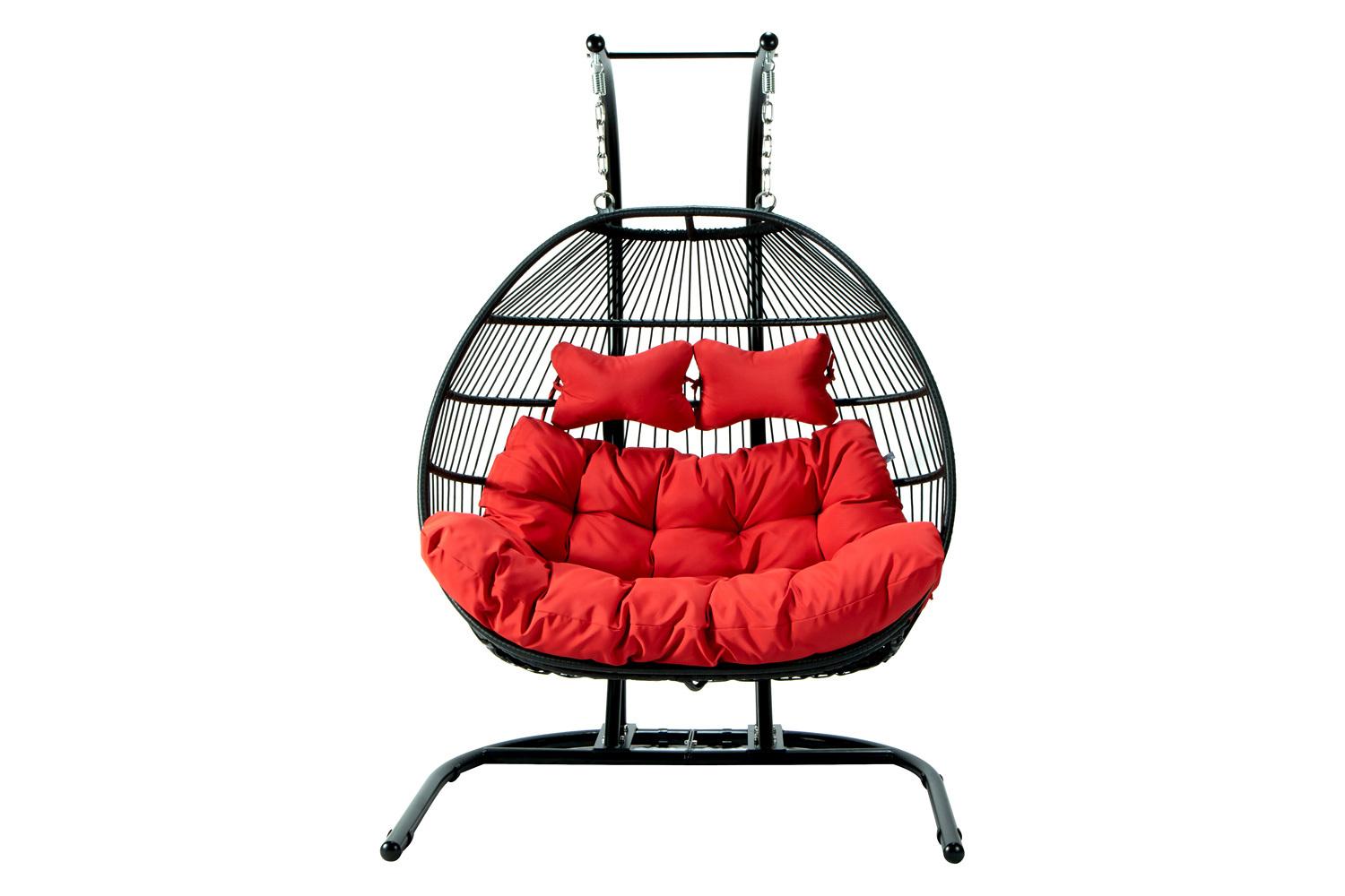 LeisureMod Wicker 2 Person Double Folding Hanging Egg Swing Chair - Red