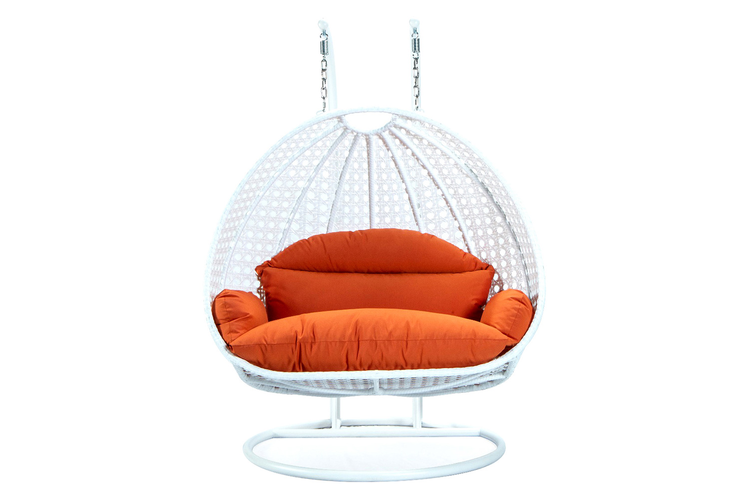 LeisureMod - Modern White Wicker Hanging Double Seater Egg Swing Chair