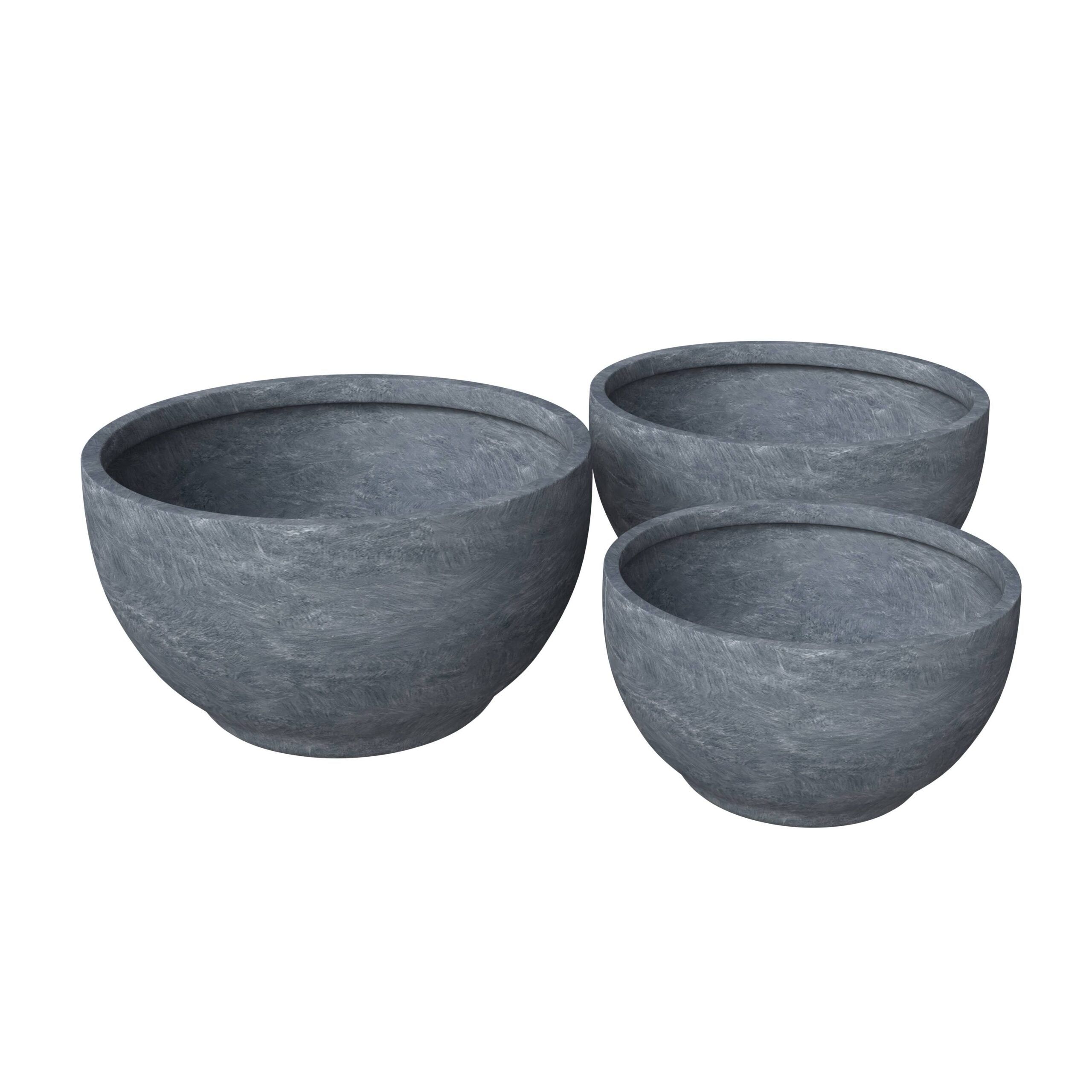 LeisureMod - Grove Modern Round Planters Pot in Fiberstone (Set of 3)