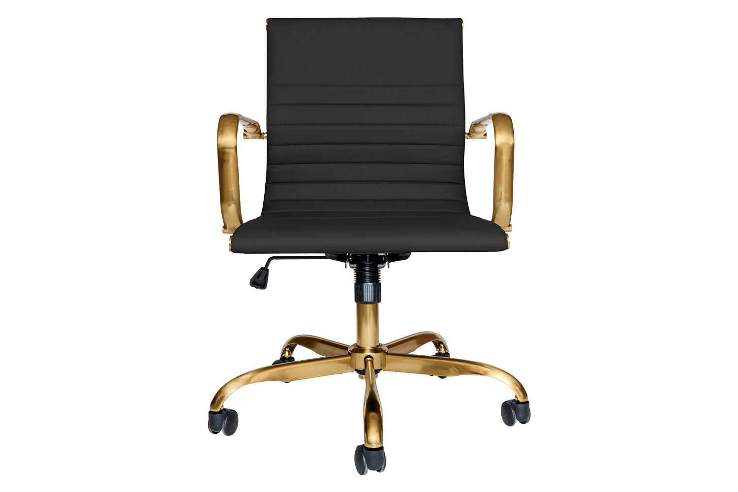 LeisureMod Harris Leatherette Gold Frame Office Chair - Black