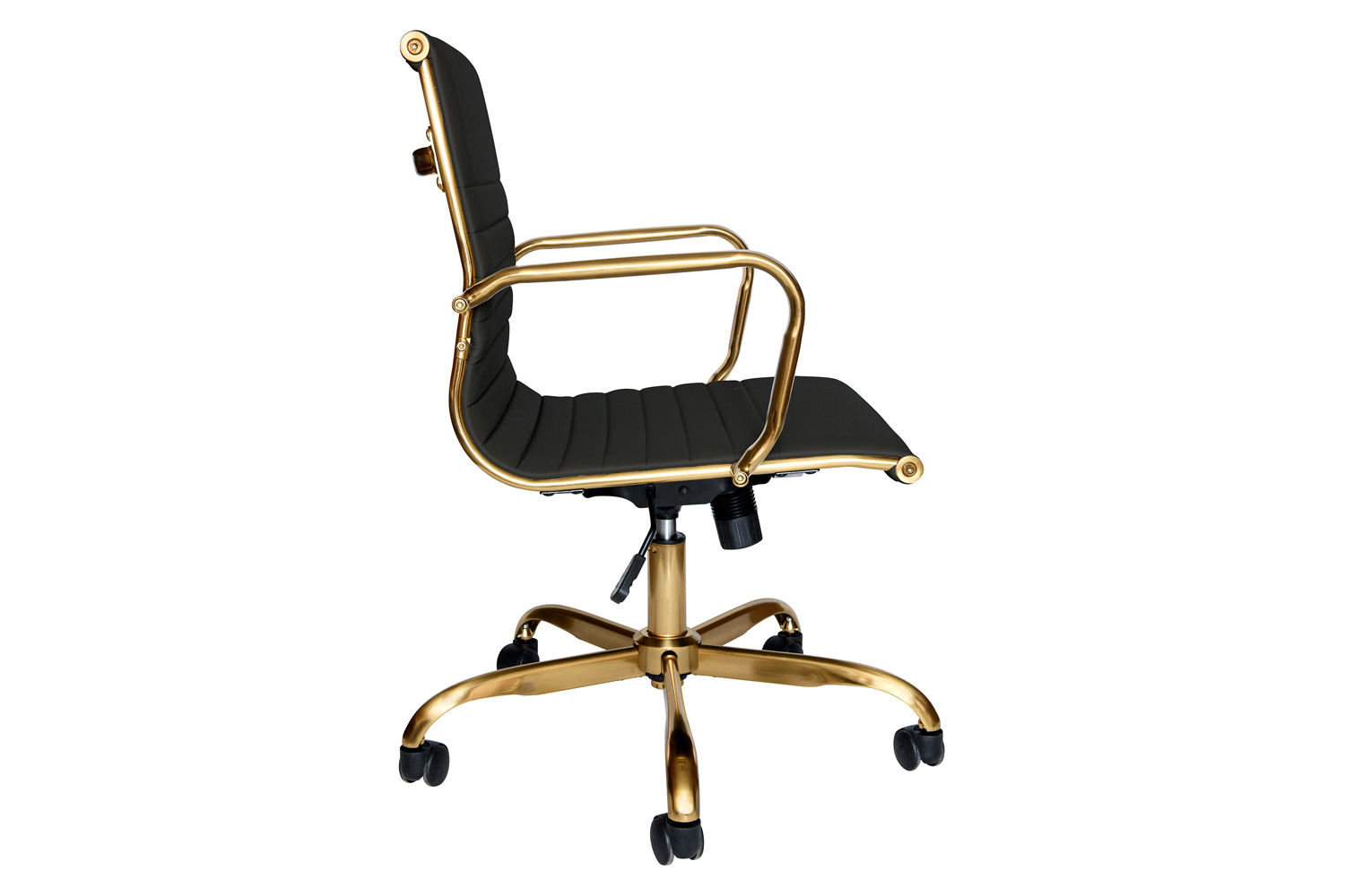 LeisureMod Harris Leatherette Gold Frame Office Chair - Black
