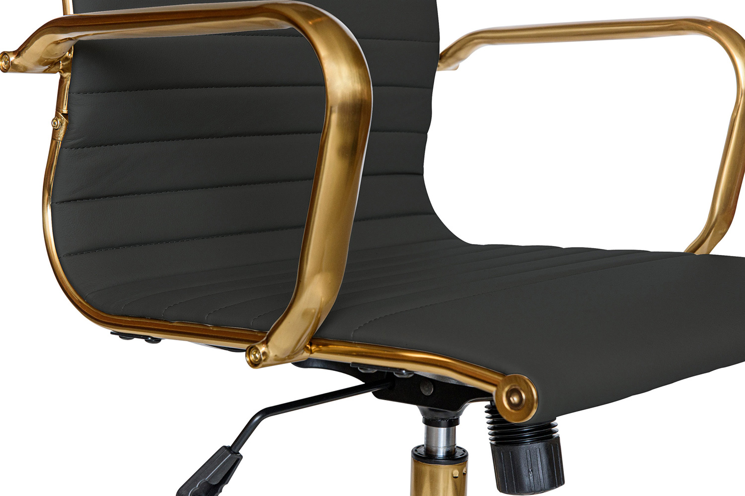 LeisureMod Harris Leatherette Gold Frame Office Chair - Black