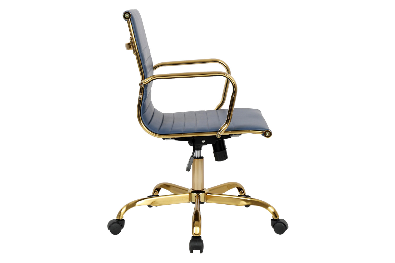 LeisureMod Harris Leatherette Gold Frame Office Chair - Navy Blue