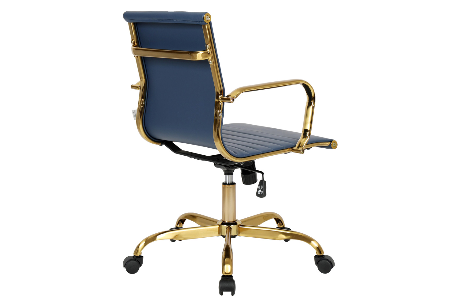 LeisureMod Harris Leatherette Gold Frame Office Chair - Navy Blue